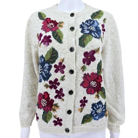 Vintage Alfred Dunner Grandmacore Cardigan Sweater PL Petite - Picture 1 of 6